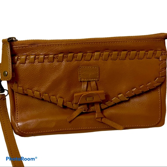 Lucky Brand Handbags - LUCKY BRAND Chimayo cognac large zippered wristlet